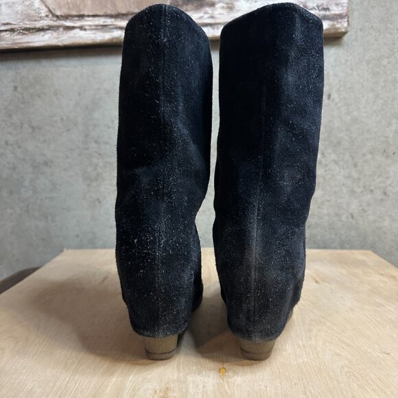 Black suede, mid-calf, wedge heel, straight or slouch boots, size 10 - Picture 3 of 9